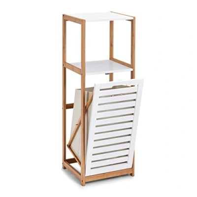 Afbeelding van Zeller 18867 Vrijstaand rek met wasmand Bamboo MDF wit ca. 36 x 33 98 cm