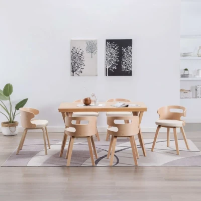 Afbeelding van Eetkamerstoelen 6 st gebogen hout en kunstleer crème
