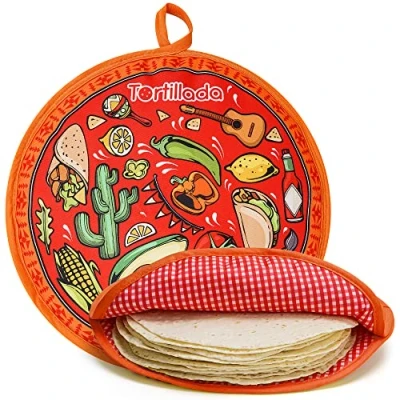Afbeelding van Tortillada Tortilla warmer 30 cm/magnetronbestendig warmhoudreservoir van katoen/polyester (rood)