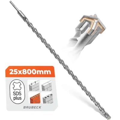 Afbeelding van BAUBECK SDS boor 25 mm voor 800 extra lange viersnijdende betonboor, duurzame steenboor van 40CR staal nauwkeurige resultaten, Plus