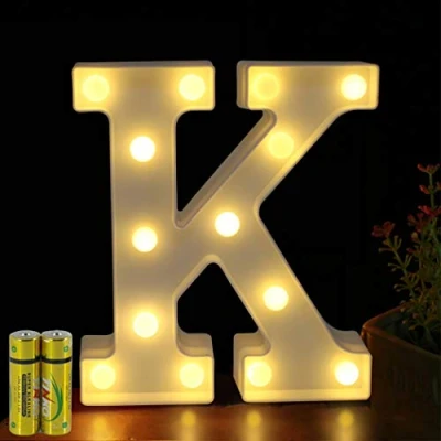 Afbeelding van HONPHIER® lichtgevende letters, alfabet ledlamp, decoratieve letter, werkt op batterijen, voor feest, bruiloft, huis, bar, decoratie (K)