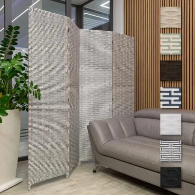 Afbeelding van HEXIM Ruimteverdeler, 180 x cm, opvouwbaar scherm met 4 panelen, ruimteverdeler voor terras en thuiskantoor, vrijstaand (LR193, wit zwart)