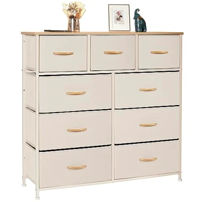 Afbeelding van LYNCOHOME commode met 9 stoffen laden, voor slaapkamer, opbergkast, slaapkamerkast, ladekast keuken, kantoor, hal