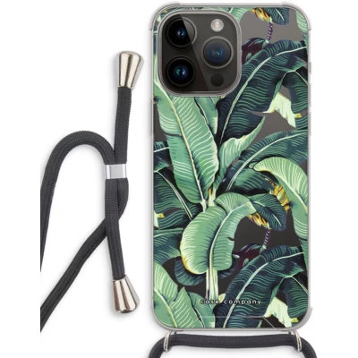 Afbeelding van Case Company® hoesje met Koord geschikt voor iPhone 14 Pro Max Bananenbladeren Telefoonhoesje Zwart Extra Bescherming aan alle Kanten en Over de Schermrand