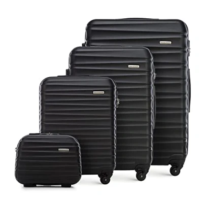 Image de WITTCHEN Valise de voyage Bagage à main cabine rigide en ABS avec 4 roulettes pivotantes Serrure combinaison Poignée télescopique GROOVE Line Set Valises Noir