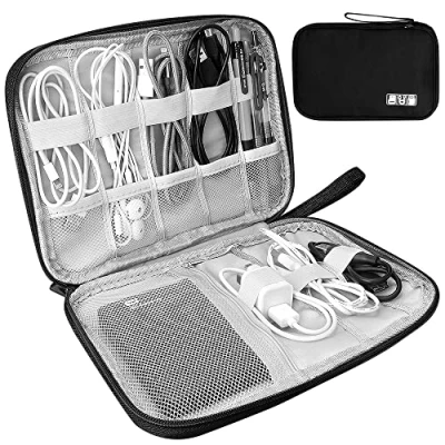 Afbeelding van HCFGS Elektronische tas, reistas, schokbestendig, vochtwerend, draagbaar, organizer voor accessoires, harde schijven, kabels, oplader, telefoon, USB, SD kaart (zwart)