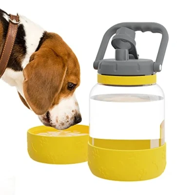 Afbeelding van Asobu The Barkley Juggler Mosterdkleur draagfles inhoud 1,5L voor water met drinkbak de hond van tritan