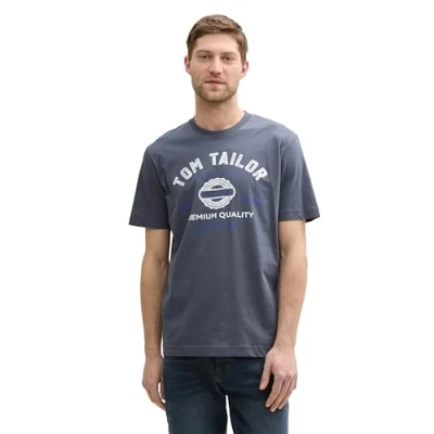 Image de TOM TAILOR T shirt pour homme avec logo imprimé en coton, 10306 Blueish Grey, L