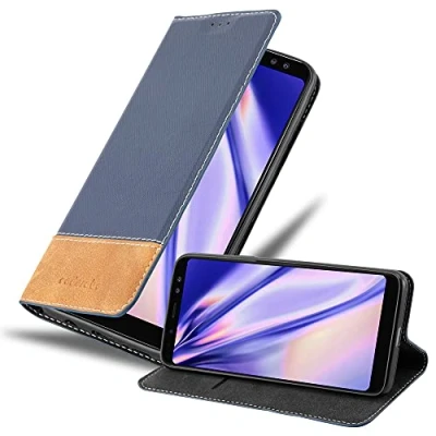 Afbeelding van Cadorabo Hoesje geschikt voor Samsung Galaxy A8 2018 in DONKERBLAUW BRUIN Beschermhoes met magnetische sluiting, standfunctie en kaartvakje Book Case Cover Etui