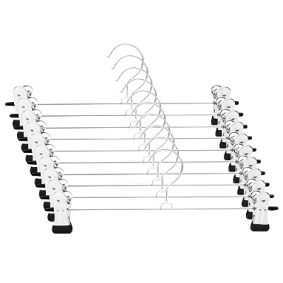 Afbeelding van Fousenuk Set van 10 kleerhangers 30 cm, riem voor metalen broeken met twee antislip clips, broekhangers, haken, 360 graden draaibaar, rokhangers dames, ruimtebesparend