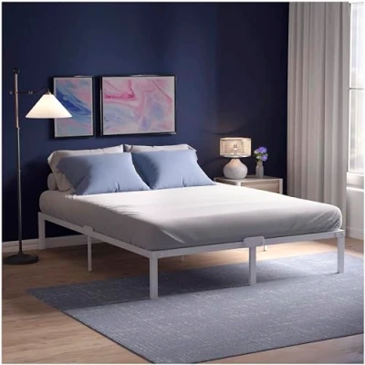 Afbeelding van Dreamzie Bedframe 180x200 met Witte Metalen Lattenbodem Poten Hoogte 41 cm Bestand, Eenvoudige Montage, Grote Opbergcapaciteit