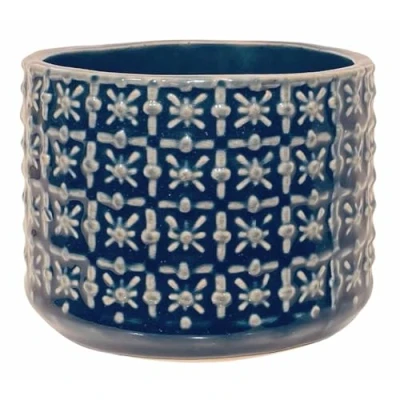 Afbeelding van Nordring Retro vintage bloempot voor kamerplanten, vetplanten, Cross S (10 cm diameter), petrol, keramiek