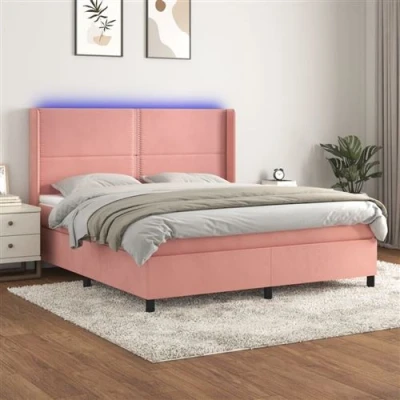 Afbeelding van vidaXL Boxspring met matras en LED fluweel roze 180x200 cm
