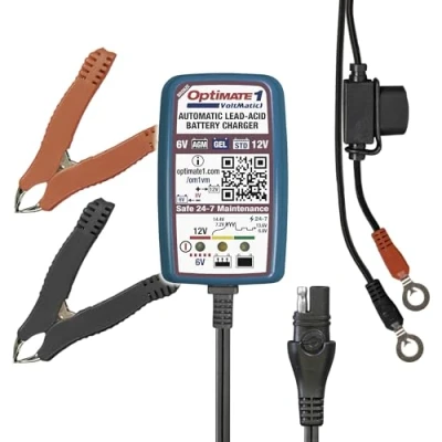 Image de TecMate Optimate 1 VoltMatic, TM400A, Bronze Series : chargeur de batterie et entretien à 4 niveaux 6 V/12 V 0,6 A