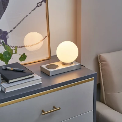 Afbeelding van Lindby Tafellamp 1licht Metaal, glas H: 15 cm E14 nikkel satijn, opaal