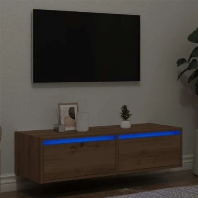Image de vidaXL Meuble TV avec lumières LED chêne artisanal 100X35,5x25 cm860246