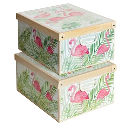 Afbeelding van Kanguru Kartonnen doos, roze flamingo&#039;s, 50 x 39 24 cm, groot