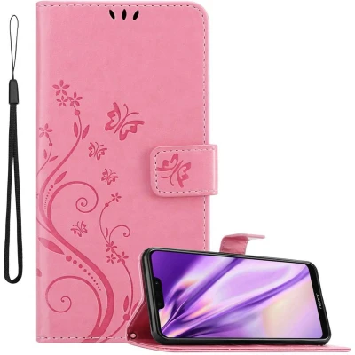 Afbeelding van Cadorabo Hoesje geschikt voor Honor 8C in BLOEMEN ROZE Beschermhoes bloemmotief met magnetische sluiting, standfunctie en kaartsleuven Book Case Cover Etui