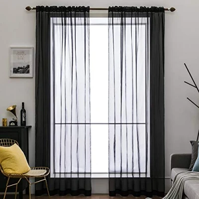 Afbeelding van MIULEE 2 Raamgordijnen, heldere kleur, transparant, glad, elegant, voile raampanelen/gordijnen/behandeling, slaapkamer en woonkamer, zwart, 140 x 245 cm, roedetunnel