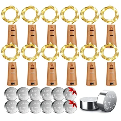 Afbeelding van Flessenlicht 12 x 20 LED flessenlamp met 10 reserve batterijen (LR44), warm wit lichtsnoer voor flessen kurken batterij wijnfles verlichting fles DIY, decoratie Kerstmis feest bruiloft