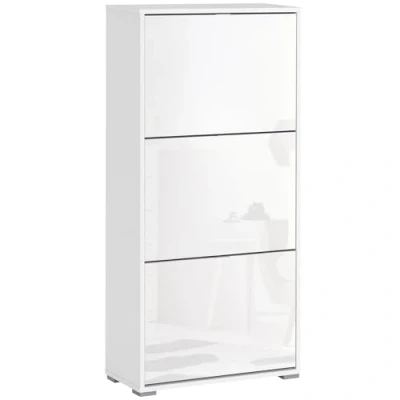 Afbeelding van HOMCOM schoenenkast, 3 klapdeuren, vakken, van hout, afmetingen: 60 x 26 124 cm, wit gelakt