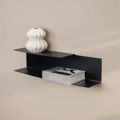 Afbeelding van Stalux Dubbele wandplank &#039;Riser&#039; M, 66cm, kleur zwart