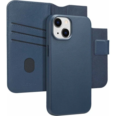 Afbeelding van Accezz Hoesje geschikt voor iPhone 14 Leather Bookcase 2 in 1 MagSafe Nightfall Blue