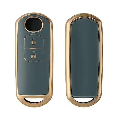 Afbeelding van kwmobile autosleutel hoesje geschikt voor Mazda 2 knops Keyless Go hoes TPU behuizing Beschermende auto sleutel case Sleuteletui in grijs / goud