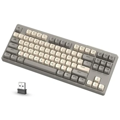 Afbeelding van ATTACK SHARK M87 Clavier De Jeu 80% Sans Fil, 87 Touches TKL RGB, Sensation Mécanique SA PBT, Bluetooth/2,4 Ghz Double Mode, Batterie 4000 Mah Pour Mac/Win, Bureau/Jeu Silencieux Gris Crème