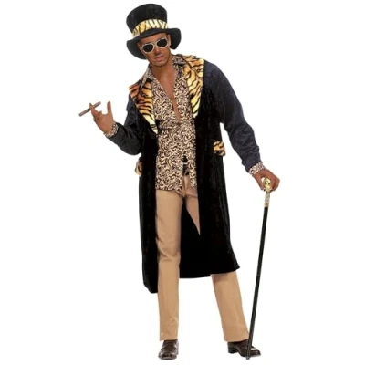 Afbeelding van Widmann Pooier Kostuum Big Daddy, Fluweel King Of Pimps Man Zwart Small Carnavalskleding Verkleedkleding