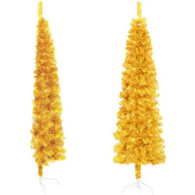 Afbeelding van Kunstkerstboom Half Met Standaard Smal 210 Cm Goudkleurig