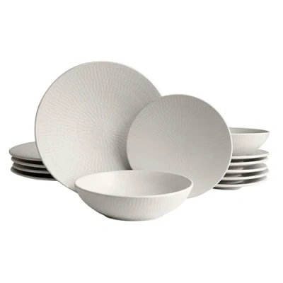 Image de ECHTWERK Blanka Service de table vintage 12 pièces pour 4 personnes Design naturel élégant avec structure en faïence assiettes plates, à dessert, creuses, crème