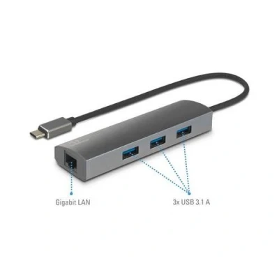 Image de Renkforce Adaptateur réseau/hub 1 Gb/s USB C™ 3.1, LAN (10/100/1000 Mo/s), 3.2 (1è gén.) (USB 3.0)