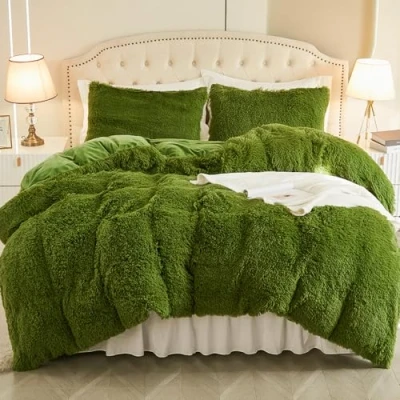 Afbeelding van EMME Flanellen beddengoedset met dekbedovertrek 200 x cm en 2 kussenslopen 80 cm, voor Shaggy bed zacht pluche, turquoise