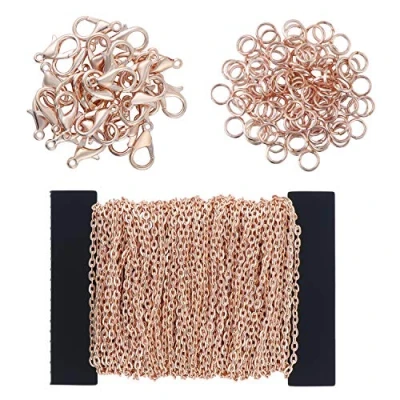 Afbeelding van Coolty 10 m schakelketting met 30 karabijnsluitingen en 100 open ringen voor dames heren, sieraden maken (roségoud)