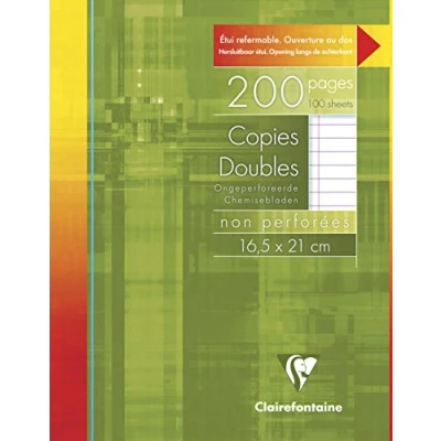 Afbeelding van Clairefontaine 593C Een dubbel niet geperforeerd kopieeretui, 16,5 x 21 cm, 200 pagina&#039;s, gelinieerd, met marge, wit papier, 90 g, herbruikbare etui