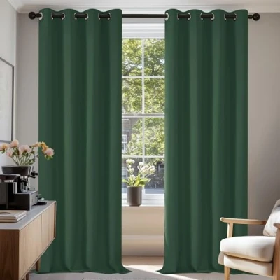 Afbeelding van Deconovo Set van 2 ondoorzichtige Thermische gordijnen tegen de kou Dikke bescherming 290 x 140 cm (hoogte breedte) Bosgroen