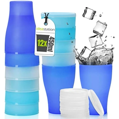 Afbeelding van NEO Kunststof bekers, 12 stuks, 450 ml, multifunctionele, herbruikbare, onbreekbare, plastic bekers voor kinderen, feesten en op de camping