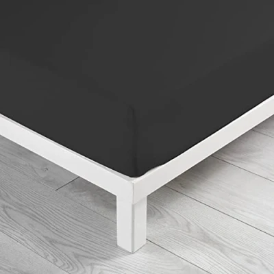 Image de Drap housse 1 personne 90 x 190 cm uni 57 fils lina Charbon Douceur d&#039;Intérieur