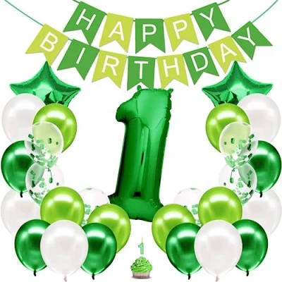Afbeelding van verjaardagsdecoratie voor jongens groen cijfer 1e verjaardag slinger van aluminiumballonnen 1 ballon kind versiering de