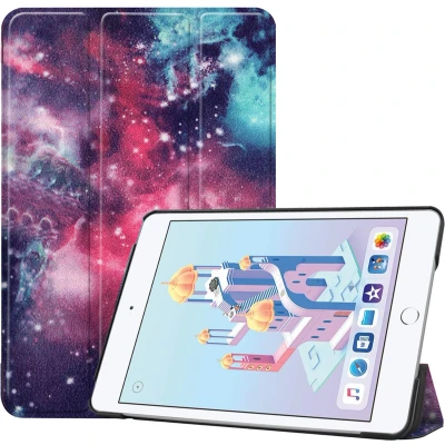 Afbeelding van iMoshion Tablet Hoes Geschikt voor iPad Mini 4 (2015) / 5 (2019) Design Trifold Bookcase Meerkleurig Paars /Space