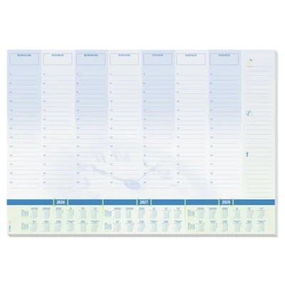 Afbeelding van SIGEL H6350 Bureauonderlegger van papier, weekplanner met tijdrooster en kalender voor 3 jaar, A2 (59,5 x 41 cm), blauw wit, 30 vellen