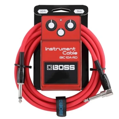 Afbeelding van BIC 10A BOSS assortiment Instrumentkabels 1/4 inch rechts naar hoekjackstekker Lengte 3 m Hoogwaardige kabel voor gitaar, bas en andere Stil robuust Rood