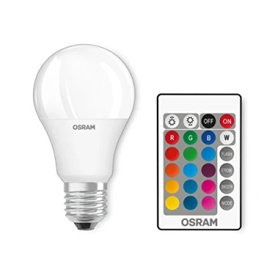 Afbeelding van Osram Basis Classic A RGBW Ledlamp, zuigervorm, E27 fitting, dimbaar, kleurregeling via afstandsbediening, vervangt 60 W, warm wit, 2700 K, 1 stuk