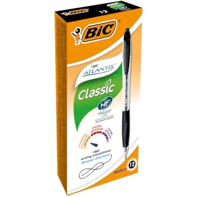 Afbeelding van BIC Atlantis Ballos, intrekbaar, medium punt (1,0 mm) zwart, doos met 12 stuks