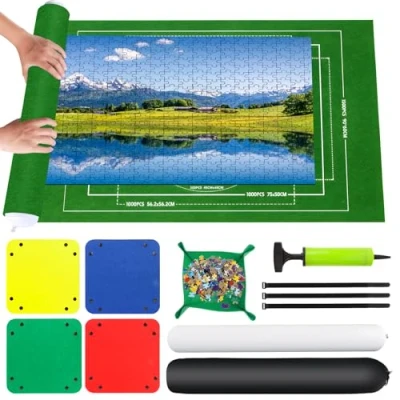 Afbeelding van VFANDV puzzelmat, puzzelmat 500 1000 1500 stukjes puzzel rolmat draagbare opbergmat op wielen, 66 x 116 cm