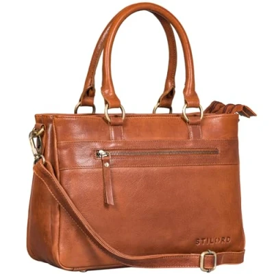 Afbeelding van STILORD Frauke Handtas van echt leer voor dames, schoudertas, vintage, handtas, Texas Bruin