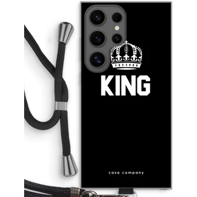 Afbeelding van Case Company® hoesje met Koord geschikt voor Samsung Galaxy S24 Ultra King Zwart Telefoonhoesje Bescherming aan alle Kanten en Over de Schermrand