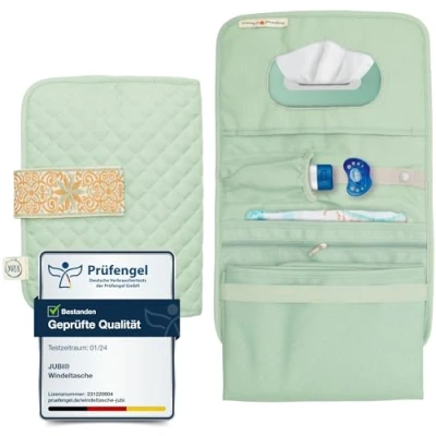 Afbeelding van Jubi® Luiertas met aankleedkussen voor onderweg veel ruimte, kleine luiertas, mint quilted