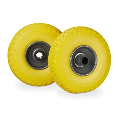 Afbeelding van Relaxdays steekwagenwiel set van 2 stuks stalen velg anti lek 25 mm as 100 kg Geel grijs